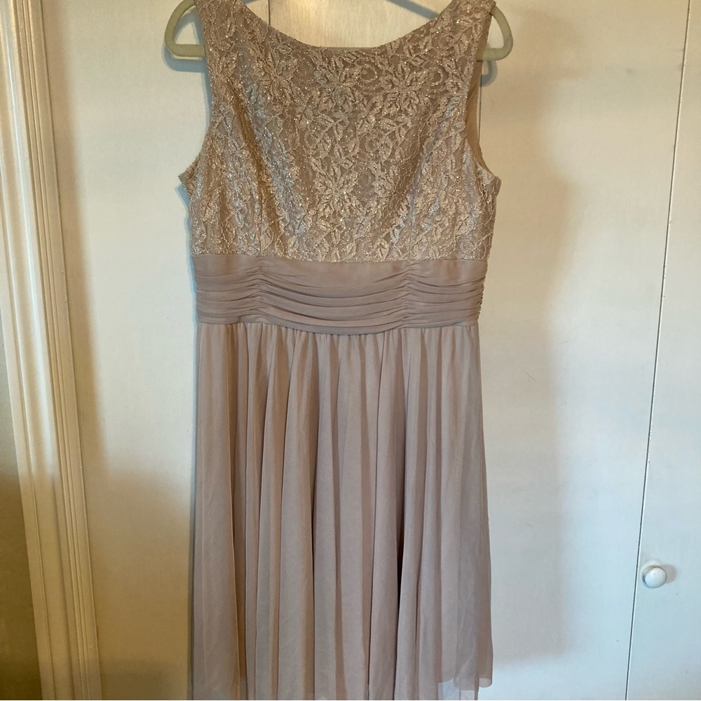 Sparkle top, sleeveless dress with chiffon skirt.